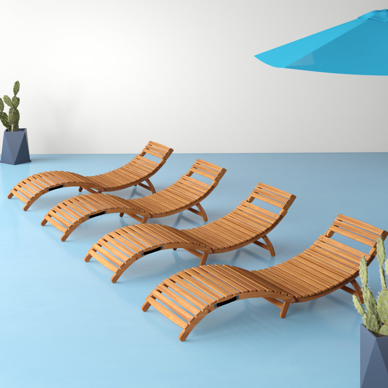 Hashtag Home Nastya Folding Curved Wooden Reclining Sun Lounger